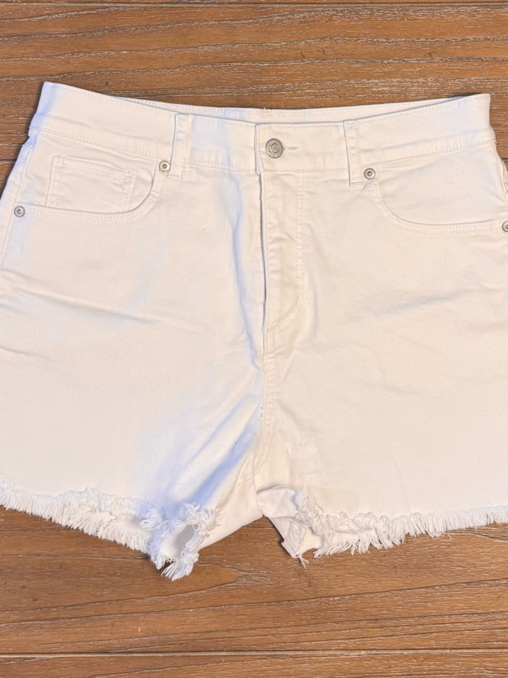 LOFT White Frayed Hem Denim Shorts